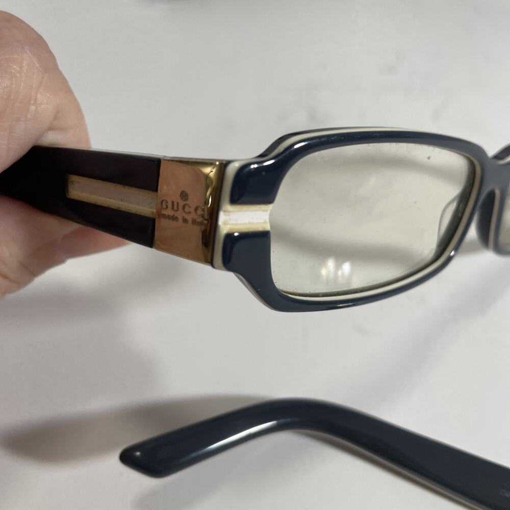 VTG Gucci Blue White Rectangular Glasses Gold Accent Italy GG Broken. - Picture 5 of 7